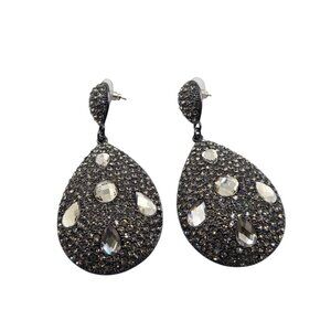 Vintage NOS Joan Boyce Huge Faceted Glass Rhinestone Teardrop Pierced Earrings
